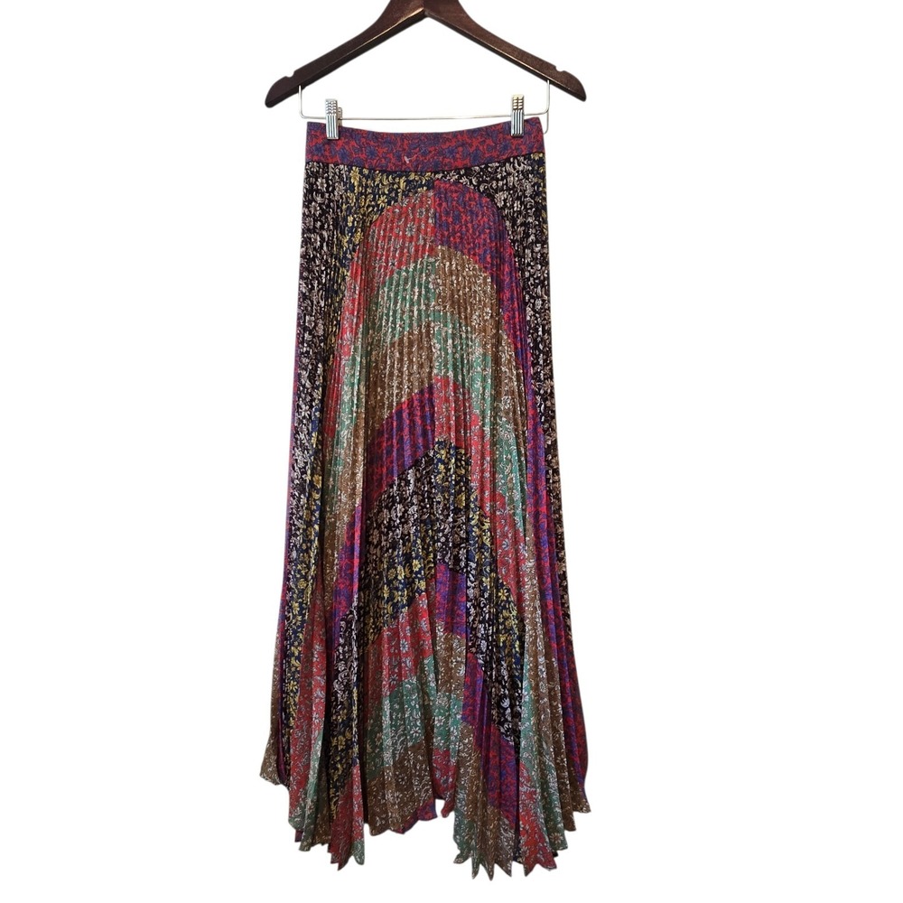 Alice + Olivia Katz Floral Pleated Maxi Skirt Women's Sz 2 Colorful Boho Peasant